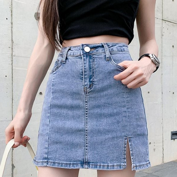 속바지 여성 데님 스커트 미니 데님 스커트 청치마 슬릿 - 상품 이미지