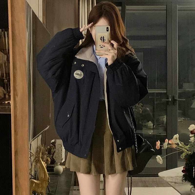여성용 겨울 양털 자켓 뽀글이 양털점퍼 캐주얼 스타일 플리스 안감 포근한 착용감 아우터 슬리밍 효과 느슨한 핏으로 편안한 스타일링 - 상품 이미지