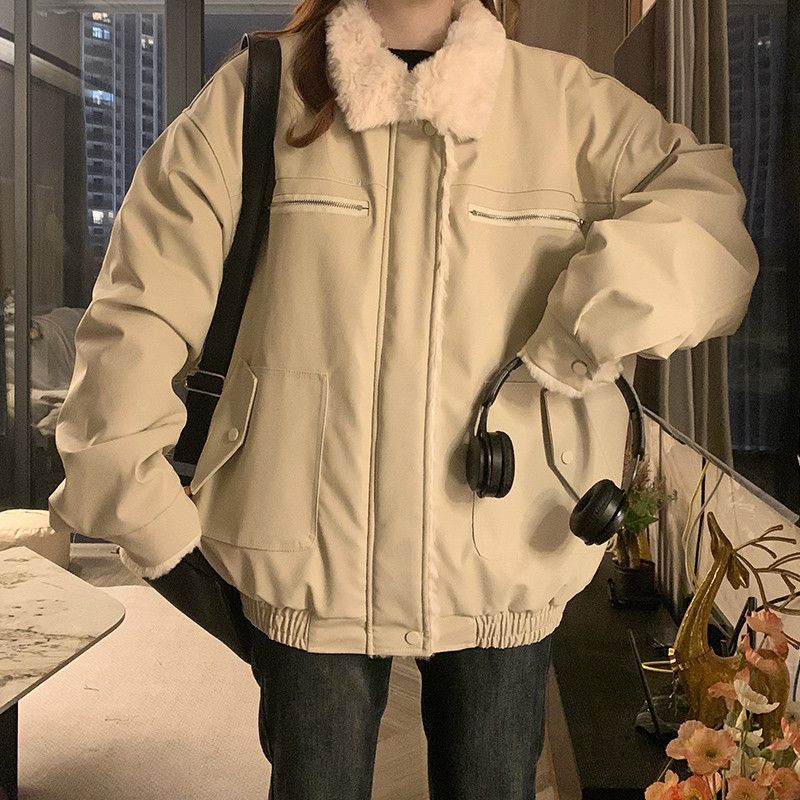 여성 루즈핏 오버핏 보온 플리스 털안감 카라 점퍼 숏패딩 아우터 가을 겨울 캐주얼 재킷 - 상세 이미지 2
