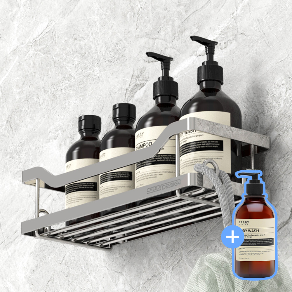 캐디디자인 무타공 디자인 욕실 선반 프리미엄 일자형 화장실 공중부양 스텐 철제 수납 정리대 제품 이미지