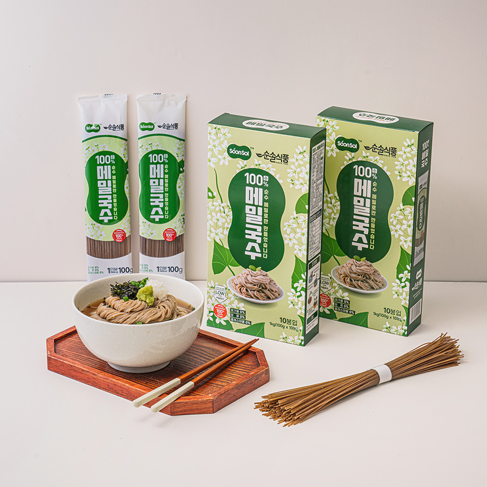 [1+1] 순솔 100% 메밀국수 1kg + 순솔가원 옥수수국수 1kg  (100g x 10봉 x 2박스) 글루텐프리 고단백질면 제로슈가 제로당 무첨가물 저칼로리면 - 상세 이미지 4