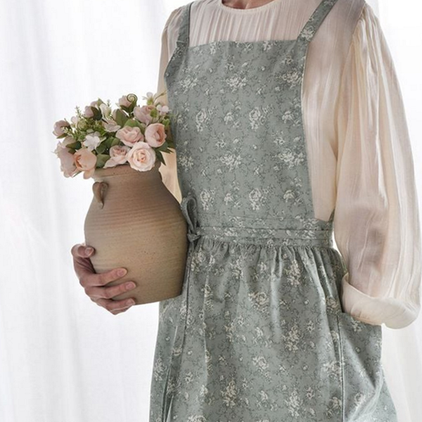 플라워 원피스형 앞치마 데 여성 앞치마 린넨 주방