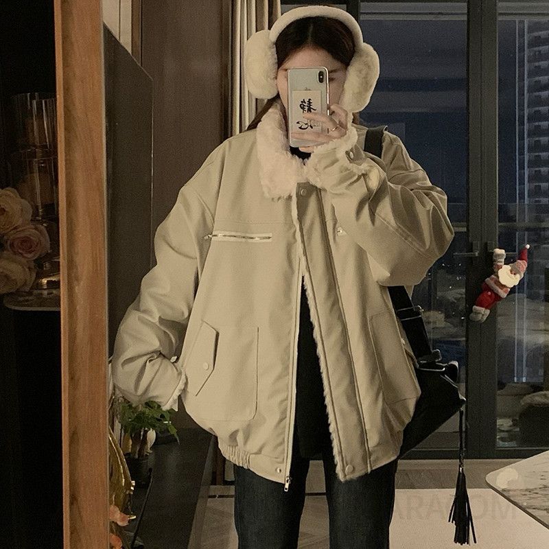 여성 루즈핏 오버핏 보온 플리스 털안감 카라 점퍼 숏패딩 아우터 가을 겨울 캐주얼 재킷 - 상세 이미지 4