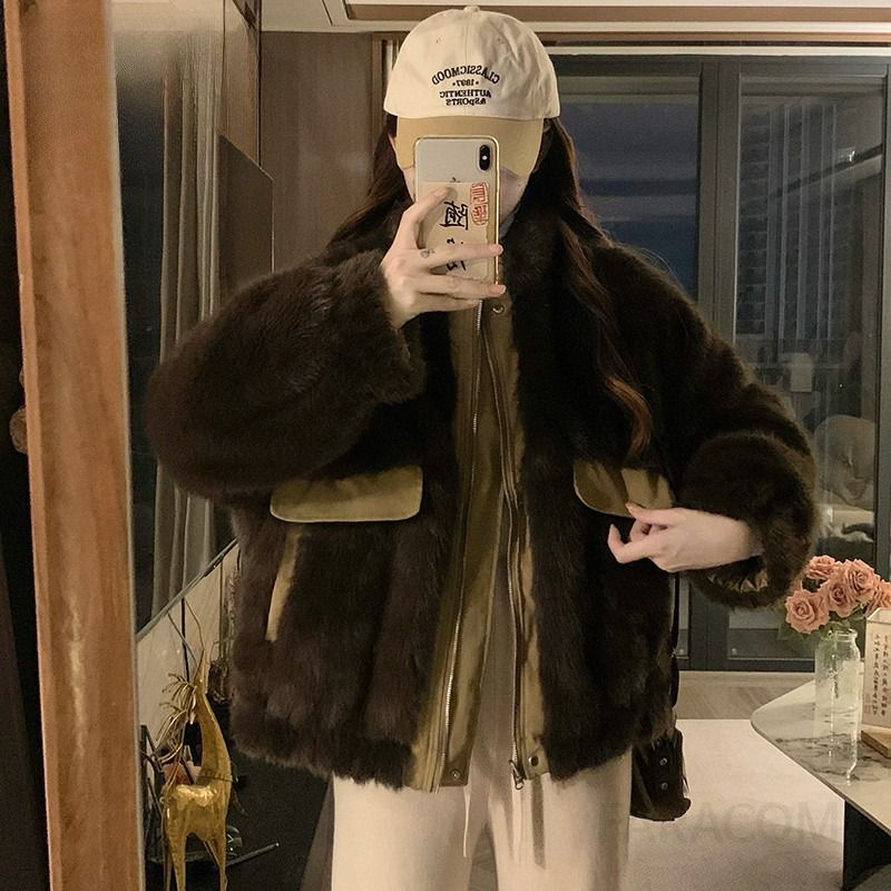 여성 겨울 양면 리버시블 퍼 숏패딩 무스탕 야상 점퍼 오버핏 따뜻한 두꺼운 아우터 자켓 파카 - 상세 이미지 4