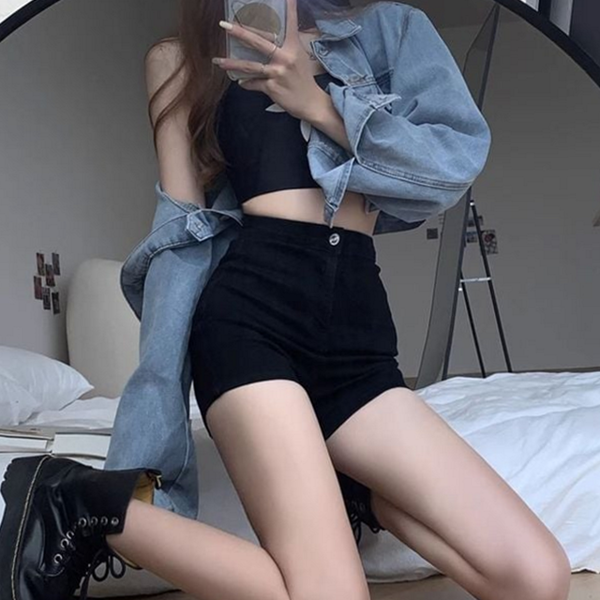하이 여성 숏 팬츠 슬림핏 여성 반바지 핫팬츠 - 메인 이미지
