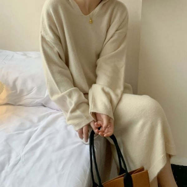 데일리 여성 후드 원피스 니트 루즈핏 롱 원피스 여성 - 상품 이미지