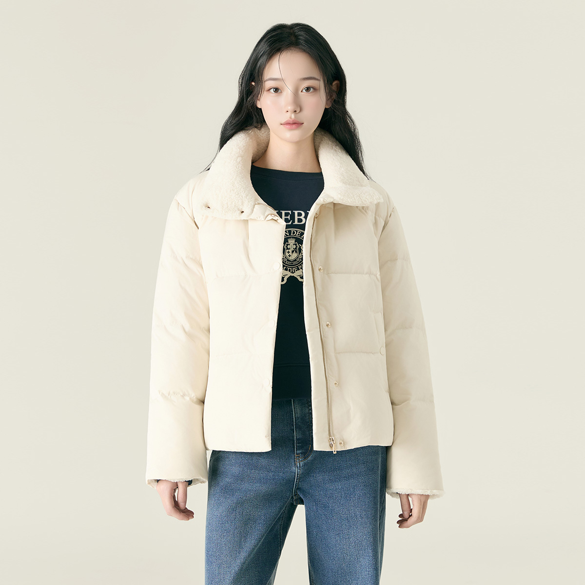[N배송] 로엠 하이넥 덤블 카라 숏다운 RMJDF4CR12 이미지 2