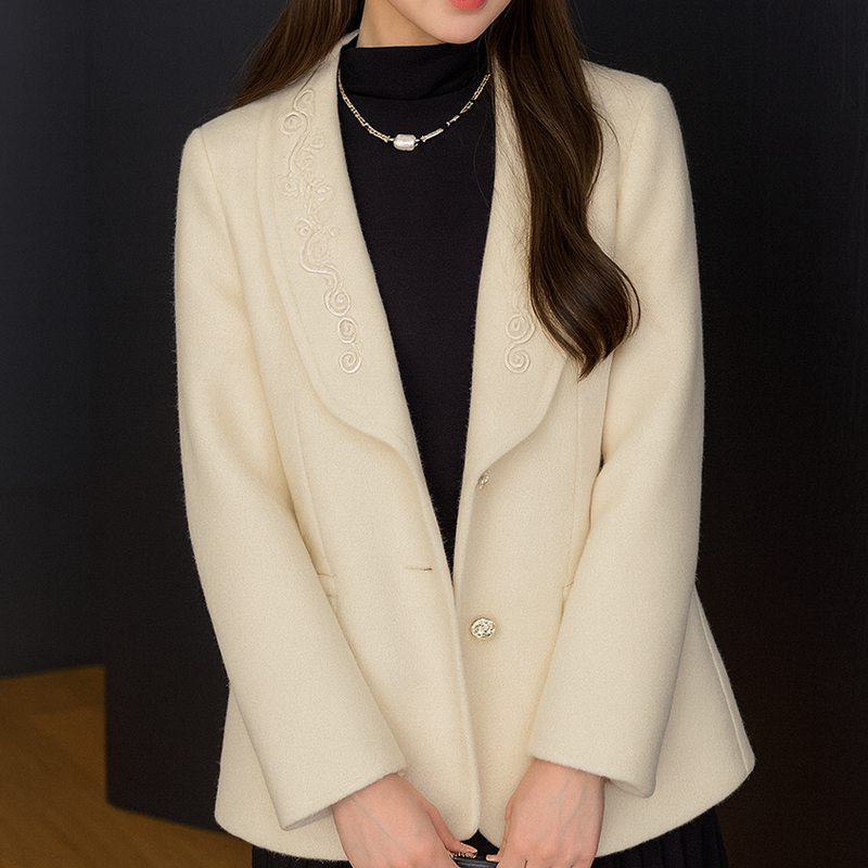 겨울 정장 자켓 울 모직 여성 하프 자켓 - 메인 이미지