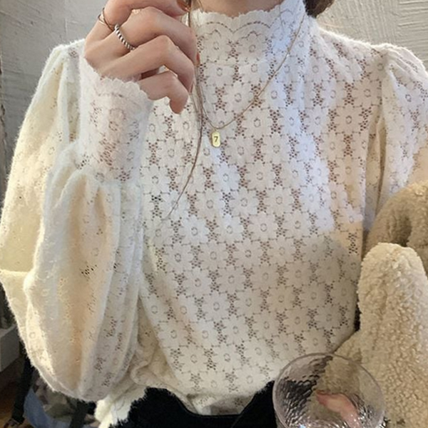 러블리 여성 레이스 블라우스 레이어드 여성 반목 블라우스 데일리 - 메인 이미지