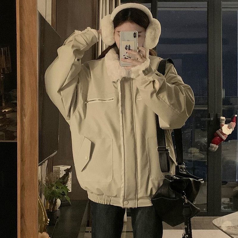 여성 루즈핏 오버핏 보온 플리스 털안감 카라 점퍼 숏패딩 아우터 가을 겨울 캐주얼 재킷 - 상세 이미지 5