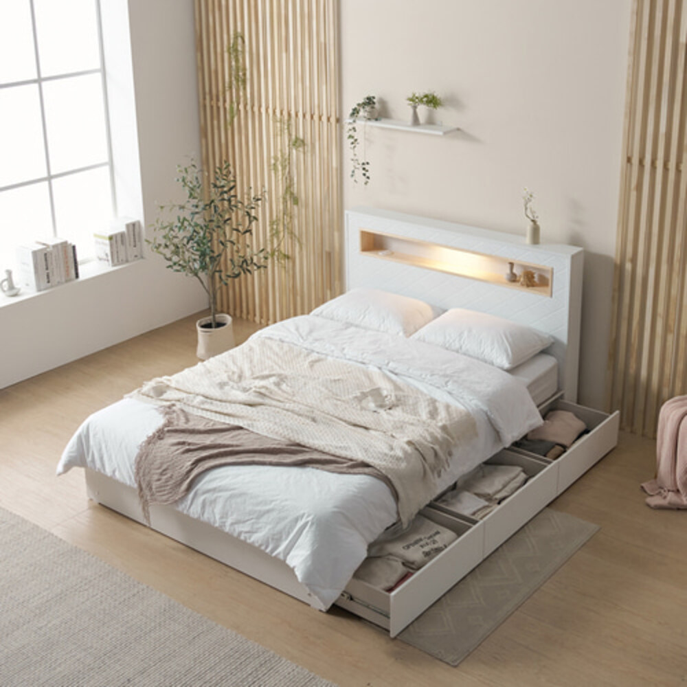 까사홈 헤이즐 LED 호텔식 편백 수납 침대프레임 SS (프레임높이230mm) 이미지 6