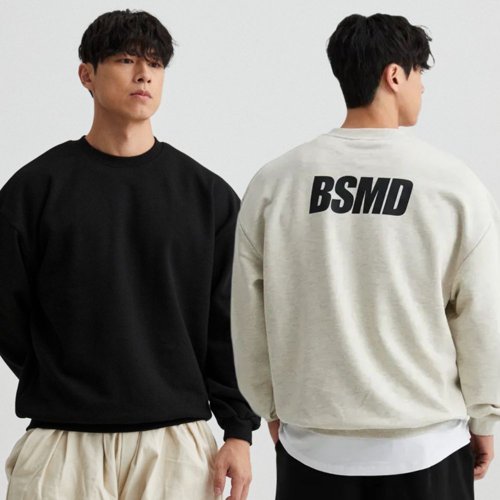 비스트모드 백로고 맨투맨 헬스 오버핏 짐웨어 긴팔 티셔츠 블랙 BSMD 제품 이미지