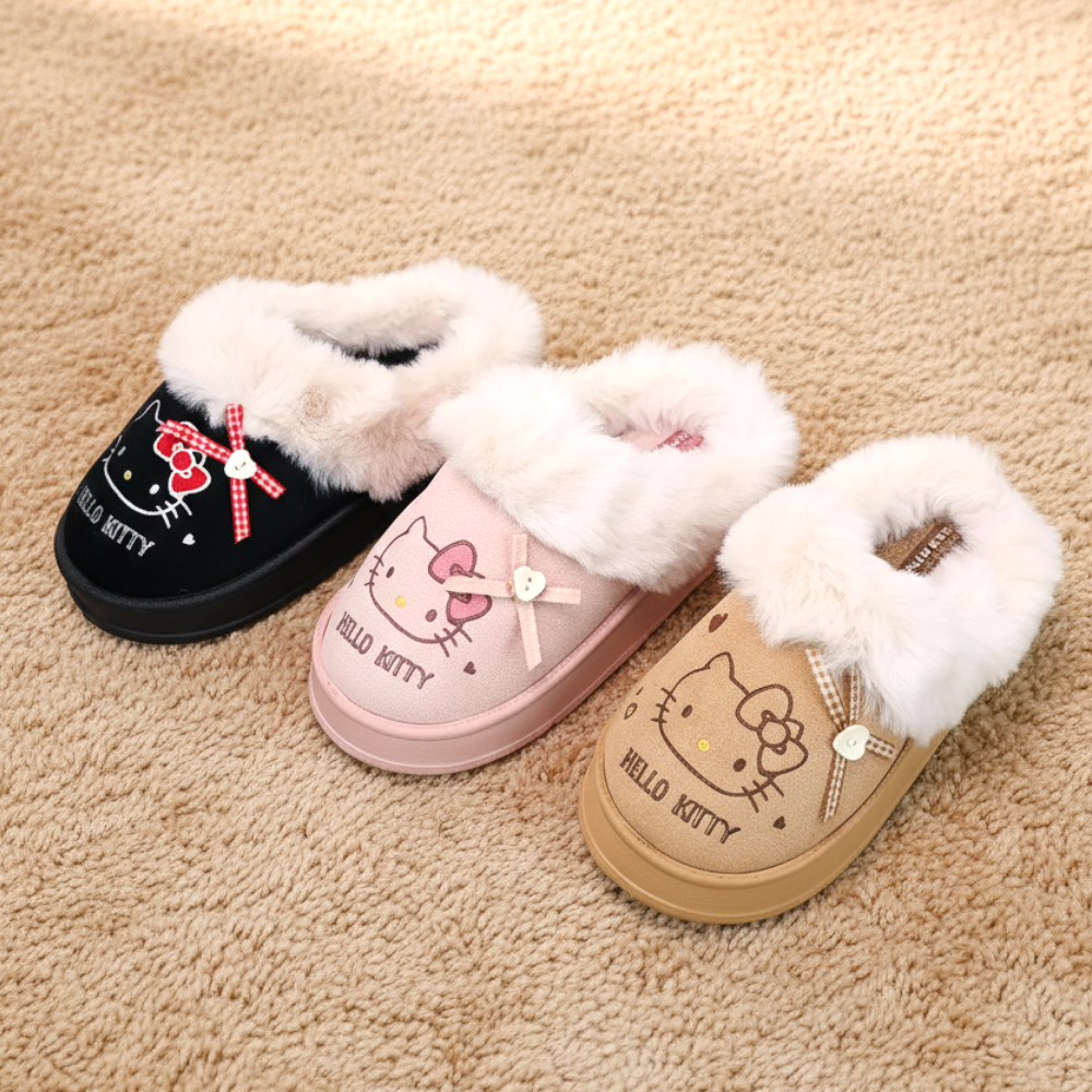 키티 털슬리퍼 겨울 사무실 양털 퍼 뽀글이 앞막힌 여성 슬리퍼