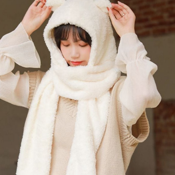 두꺼운 뽀글이 털 모자 캐릭터 곰돌이 털 모자 귀마개 - 메인 이미지