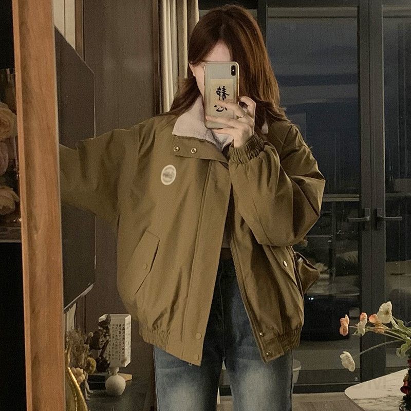 여성용 겨울자켓 칼라 코튼 재킷 트렌디한 플리스 안감으로 따뜻하고 날씬해 보이는 캐주얼 스타일의 느슨한 핏 외출용 코트 - 상세 이미지 5