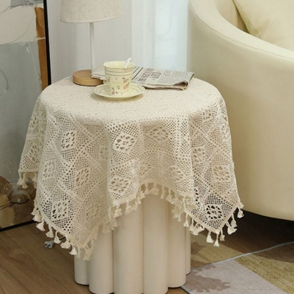 빈티지 레이스 식탁보 코바늘 레이스 테이블보 90x90 커버