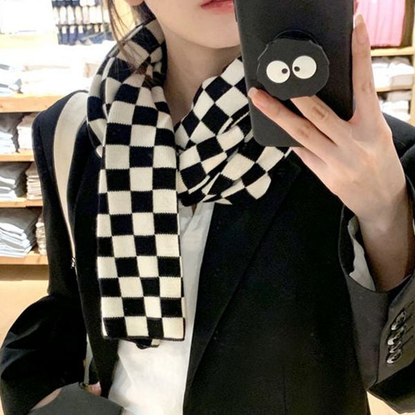 데일리 체크 목도리 캐주얼 바둑판 목도리 니트 겨울 - 메인 이미지