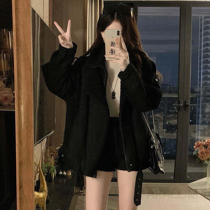 여성 루즈핏 양털 스웨이드 무스탕 플리스 점퍼 항공점퍼 겨울 두꺼운 아우터 코트 캐주얼룩 - 상세 이미지 3