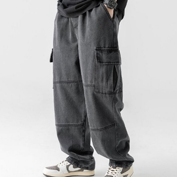 루즈핏 남성 카고 바지 스트릿 남성 밴딩 바지 와이드 - 상품 이미지