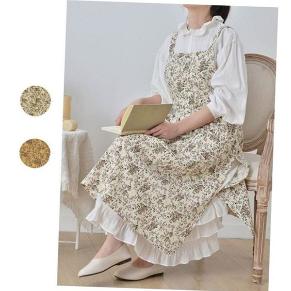 플라워 롱 원피스 앞치마 데일리 여성 원피스 앞치마 주방