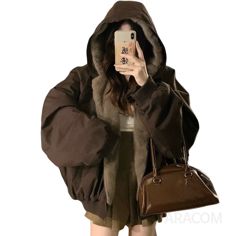 여성 리버시블 뽀글이 양면 플리스 후드 집업 점퍼 따뜻한 가을 겨울 캐주얼 루즈핏 숏 패딩 자켓 아우터 - 상세 이미지 5