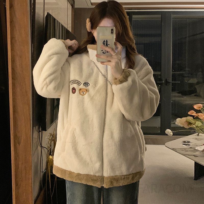 겨울 여성용 두꺼운 양털 숏자켓 모직 울 소재로 따뜻한 착용감 캐주얼 스타일 데일리 코트 디자인 다용도 활용 가능 - 상세 이미지 2