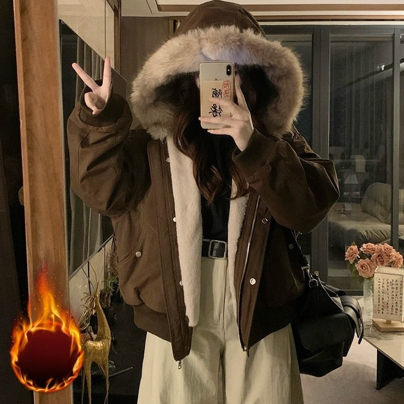 여성 루즈핏 후드 퍼카라 패딩 항공 점퍼 두툼한 겨울 아우터 따뜻한 방한 자켓 오버핏 캐주얼 데일리룩 - 상세 이미지 2