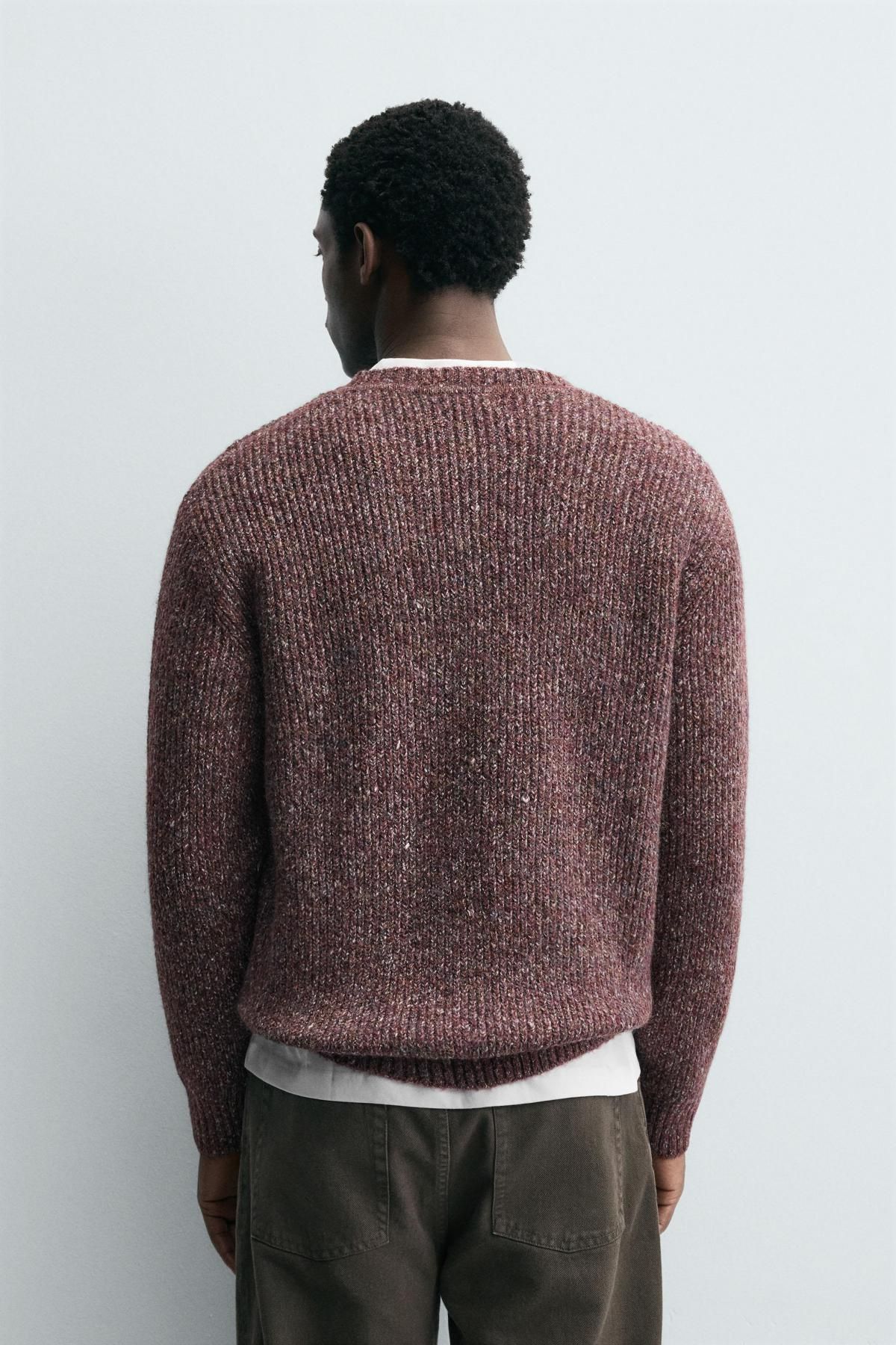 자라 버건디 펄 니트 라운드넥 남성 스웨터 3284/343 BURGUNDY - 상세 이미지 4