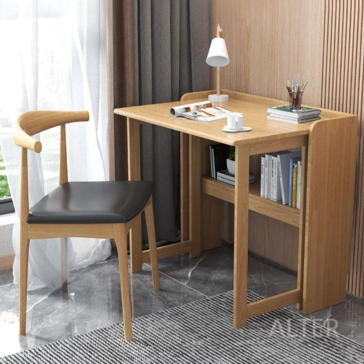 폴딩 책상 접이식 테이블 공간활용 원목 간이 83cm 접이식 책상-갈색 - 상세 이미지 3