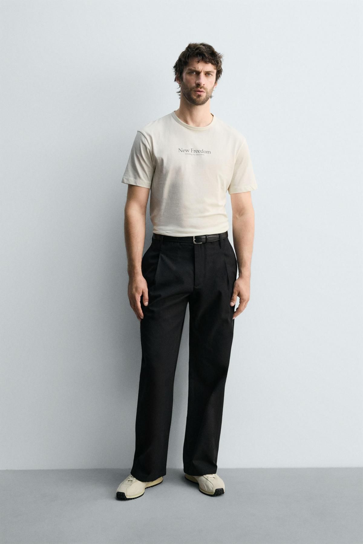 자라 레터링 프린트 라운드넥 반팔 티셔츠 0722/345 OYSTER-WHITE - 상세 이미지 2