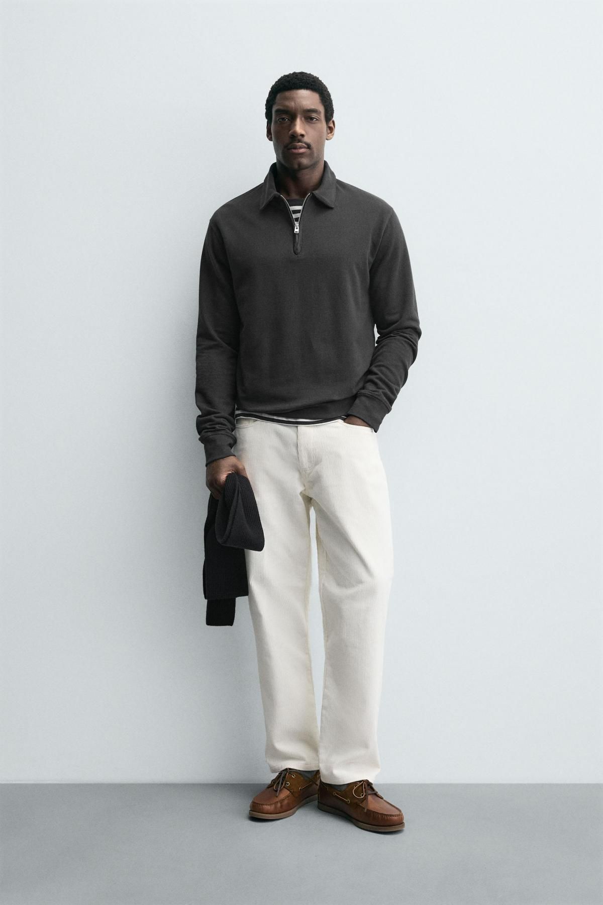 자라 텍스처 테크니컬 집업 긴팔 폴로셔츠 6462/315 ANTHRACITE GREY - 상세 이미지 2