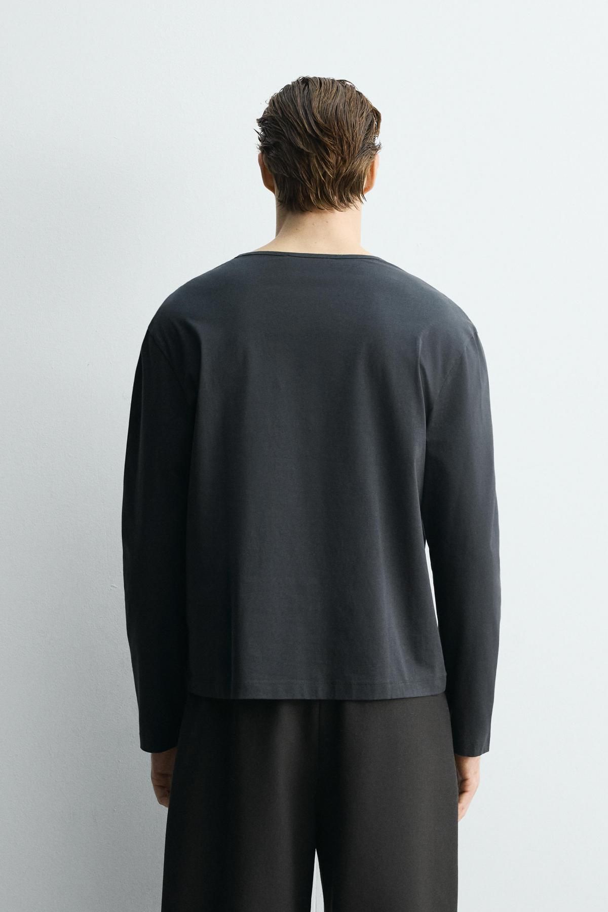 자라 한정판 테크니컬 헨리넥 긴팔 티셔츠 4092/364 DARK GREY - 상세 이미지 4