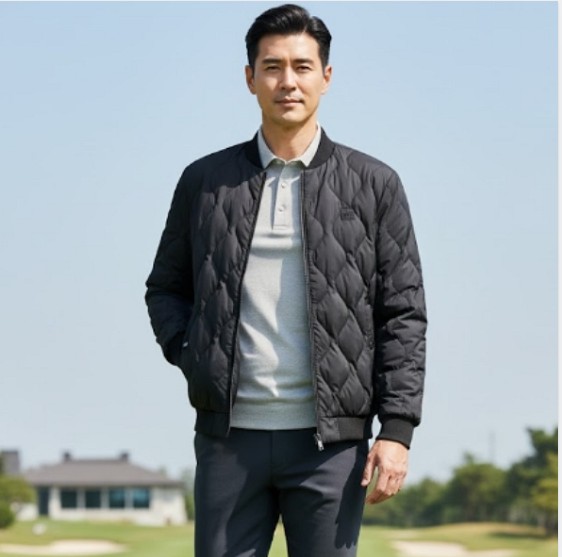 헤지스골프 남성 겨울 고급스러운 물결 퀄팅 구스다운 골프 스윙 다운점퍼 - 상품 이미지