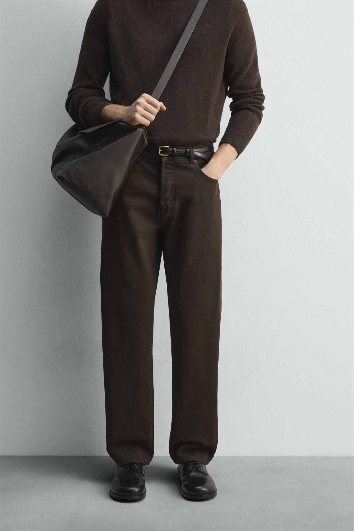 자라 왁스드 스트레이트핏 데님 팬츠 5585/325 BROWN - 상품 이미지