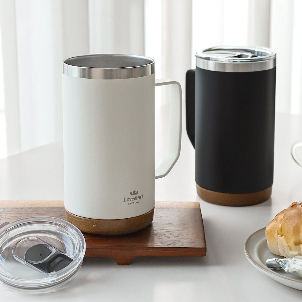 머그컵텀블러 사무실 캠핑 보온보냉 컵 대용량 손잡이 텀블러 2컬러530ml - 상세 이미지 5