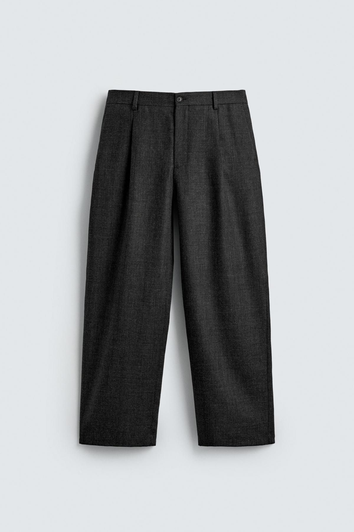 자라 프리미엄 울 플리츠 스트레이트 팬츠 6605/582 ANTHRACITE GREY 이미지 7