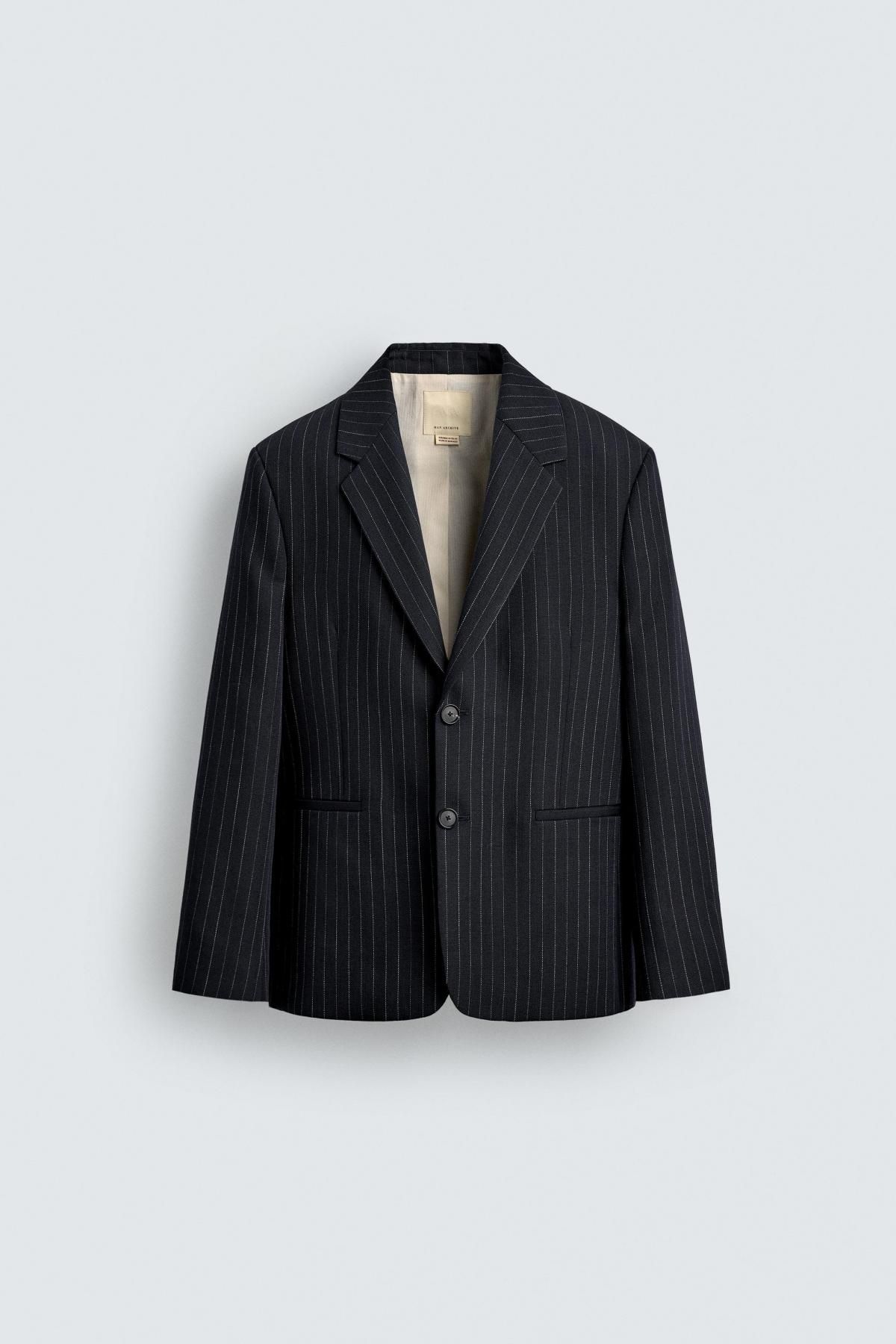 자라 프리미엄 핀스트라이프 울 블레이저 6597/586 NAVY BLUE - 상품 이미지