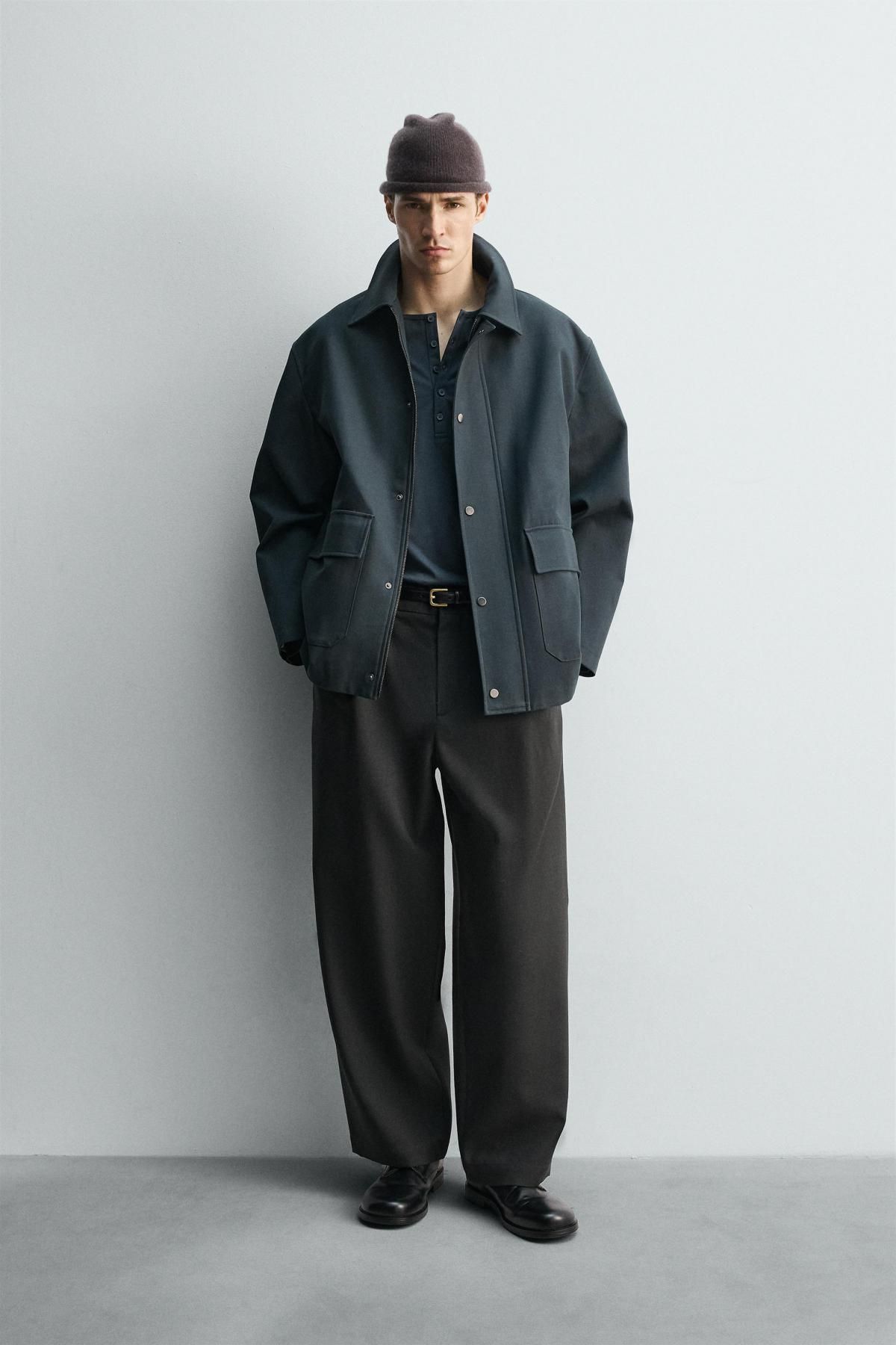 자라 이탈리안 코튼 싱글 코트 한정판 6600/410 BLUE/BLACK - 상세 이미지 2