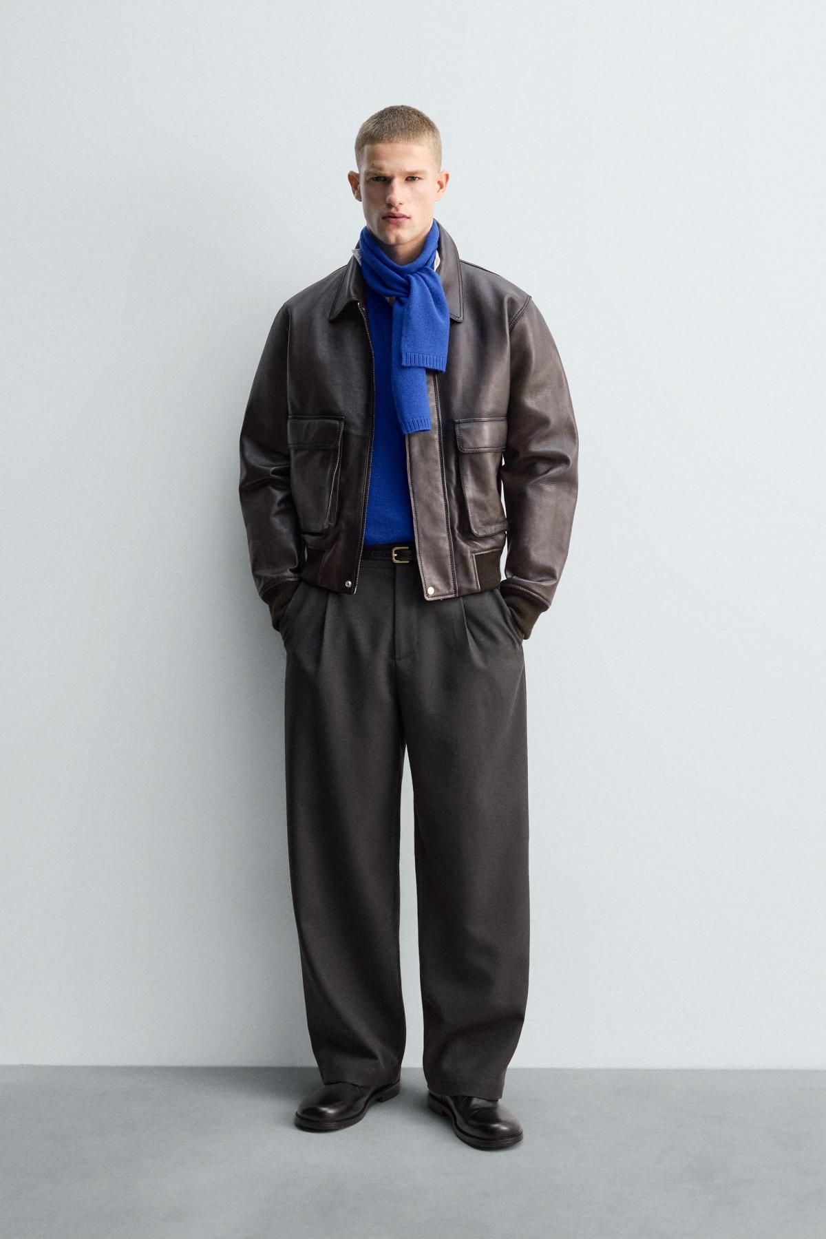 자라 한정판 프리미엄 레더 재킷 남성 2521/100 BROWN - 상세 이미지 2