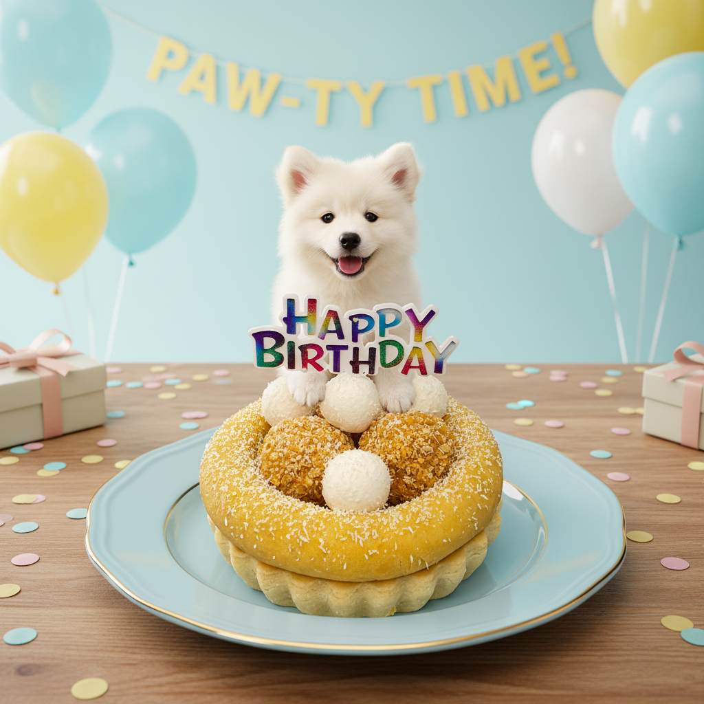강아지케이크 치킨치즈볼 타르트케이크 강아지케익 독특수제간식 생일파티 해피벌스데이픽 포함 - 메인 이미지