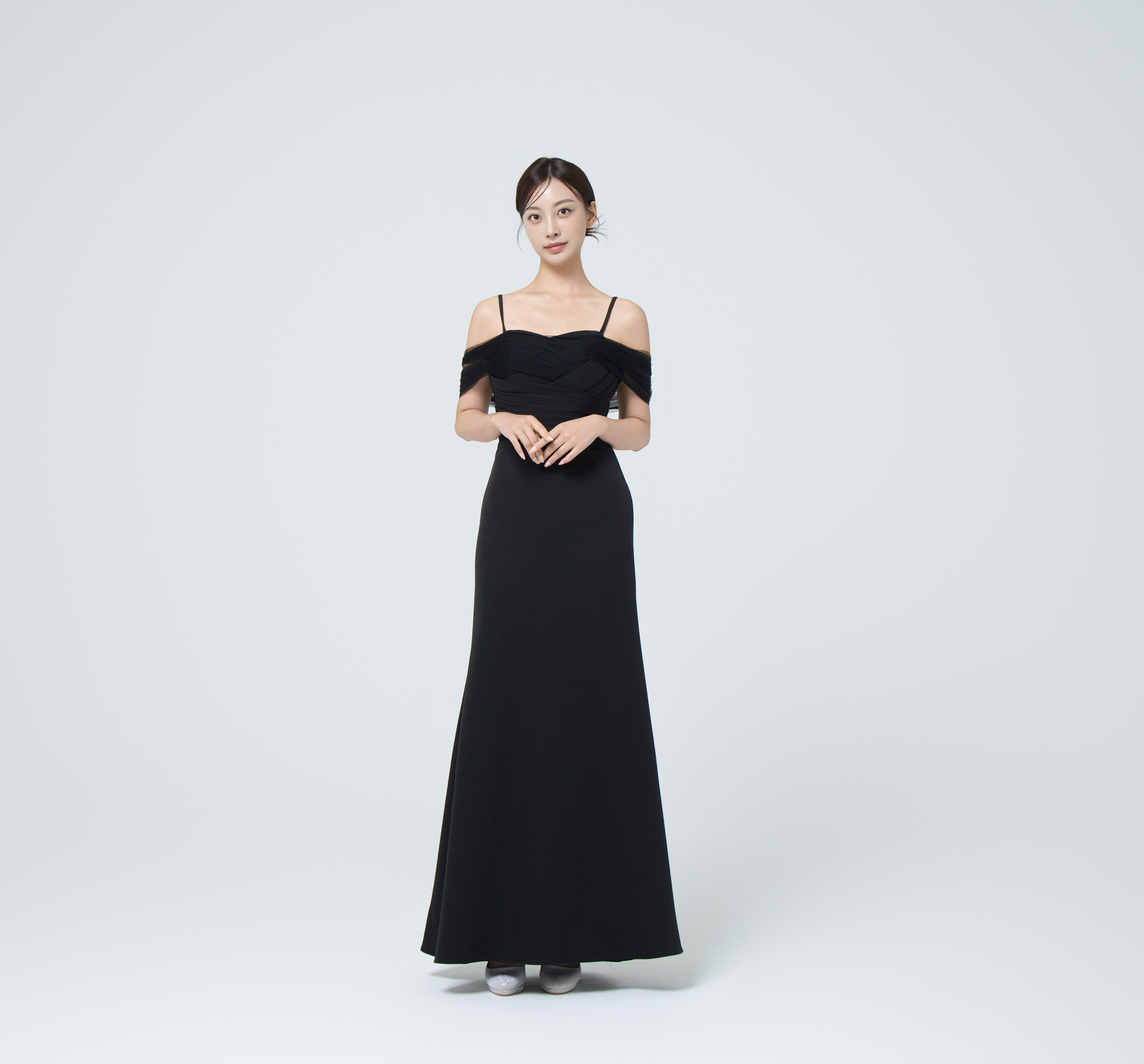 로제 오프숄더 슬림 화이트드레스 대여 브라이덜샤워 웨딩스냅 2부원피스 이브닝 돌잔치의상 - 상세 이미지 3