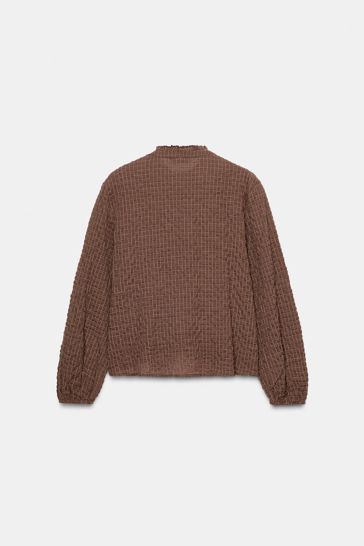 자라 러플 체크 긴팔 블라우스 라운드넥 3897/186 BROWN / ECRU 이미지 7