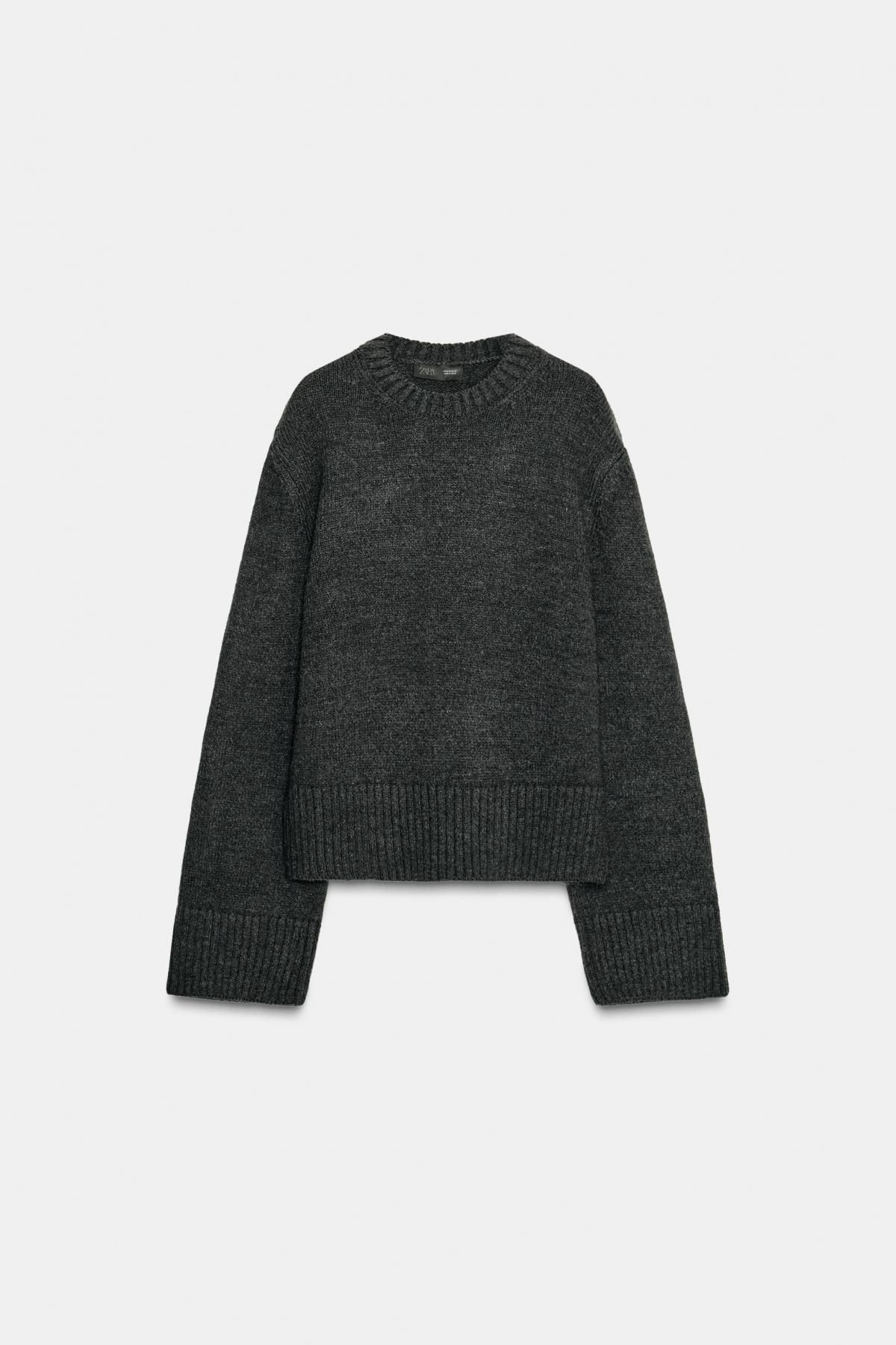 자라 라운드넥 와이드핏 골지 니트 스웨터 1822/102 ANTHRACITE GREY - 메인 이미지