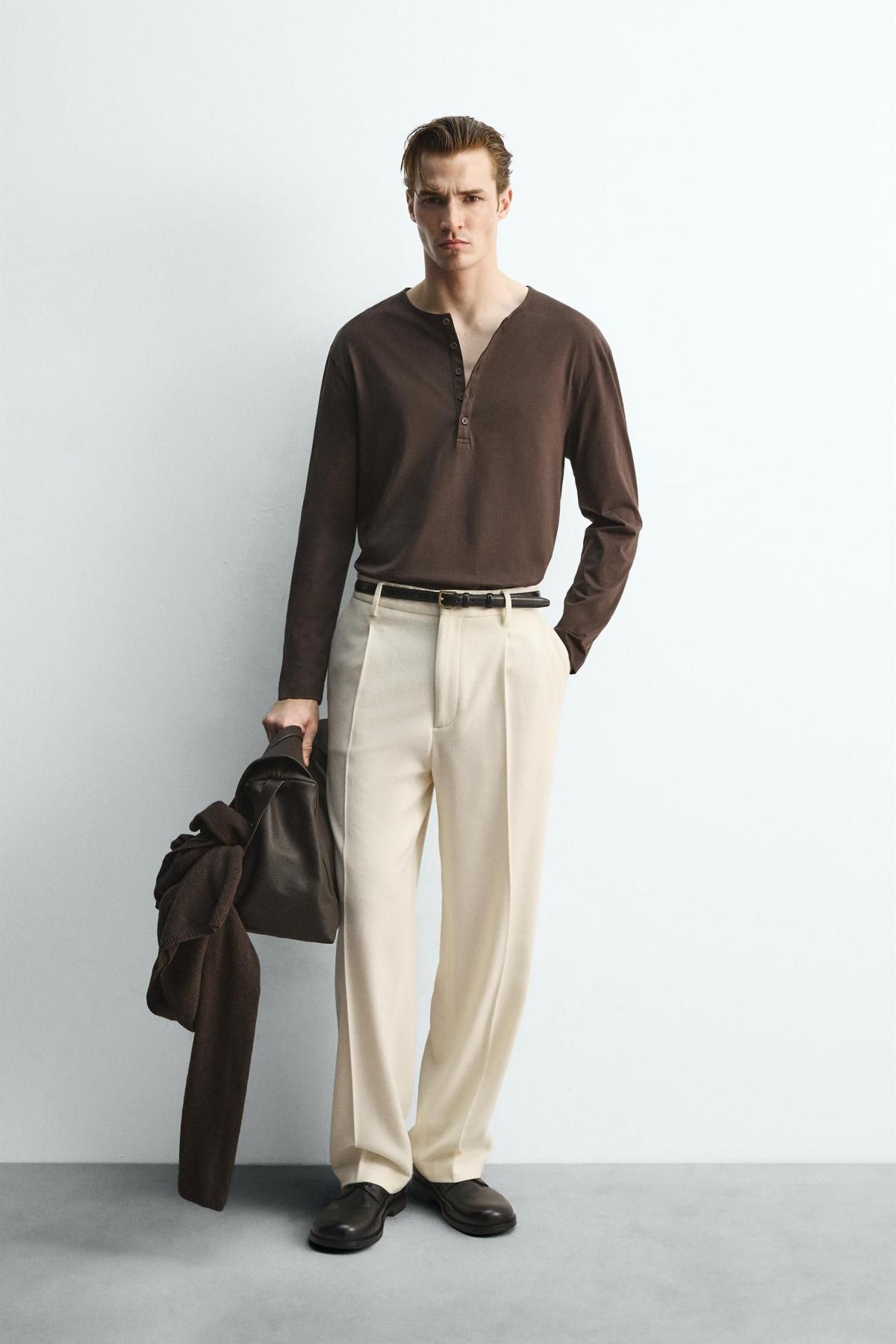 자라 한정판 헨리넥 긴팔 티셔츠 4092/364 BROWN - 상세 이미지 2