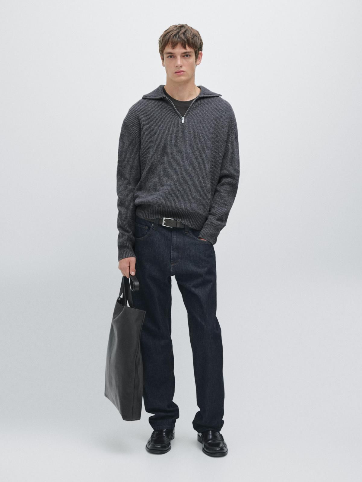 마시모두띠 울블렌드 집업 모크넥 니트 스웨터 그레이 1063/234 MEDIUM GREY - 상세 이미지 2