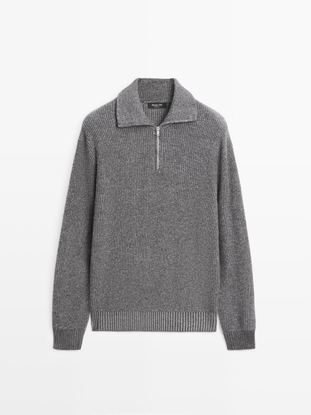 마시모두띠 울블렌드 집업 모크넥 니트 스웨터 그레이 1063/234 MEDIUM GREY - 상품 이미지