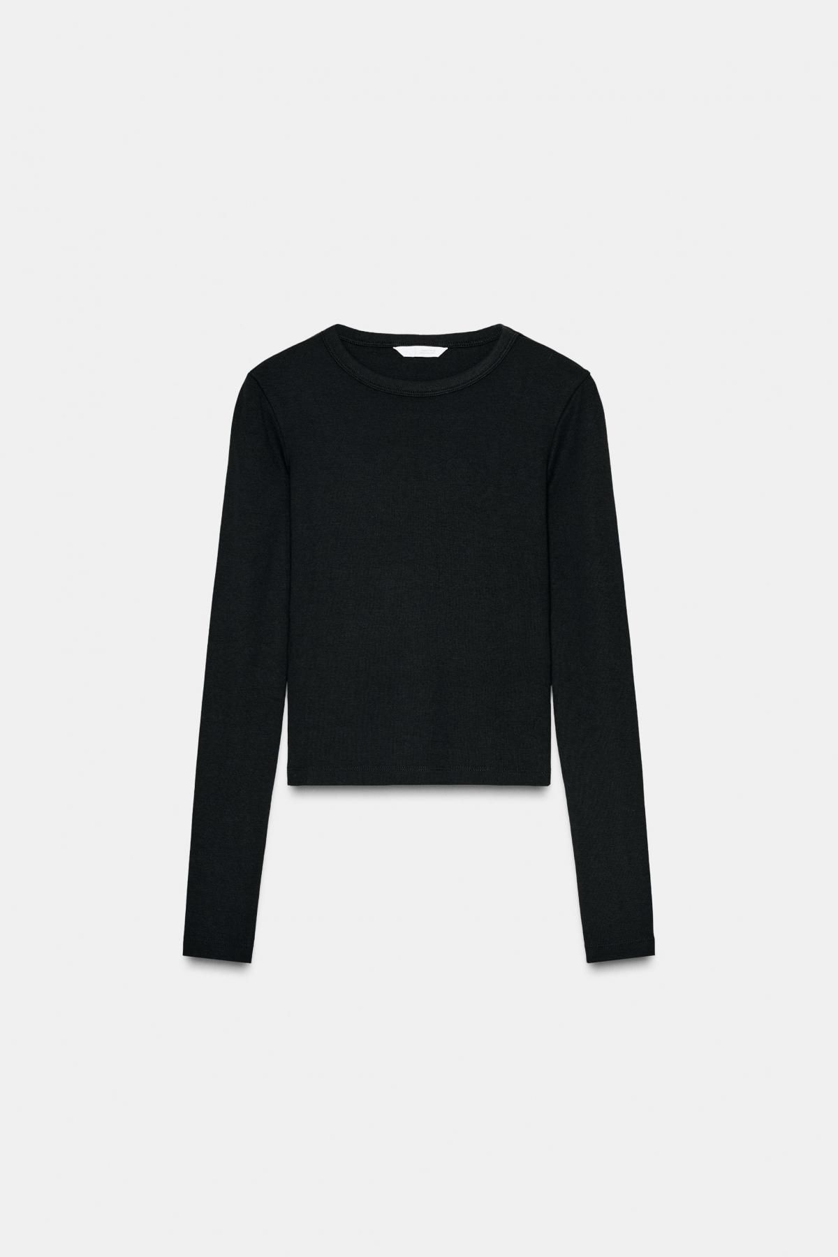 자라 베이직 슬림핏 라운드넥 긴팔 티셔츠 4424/819 BLACK - 메인 이미지