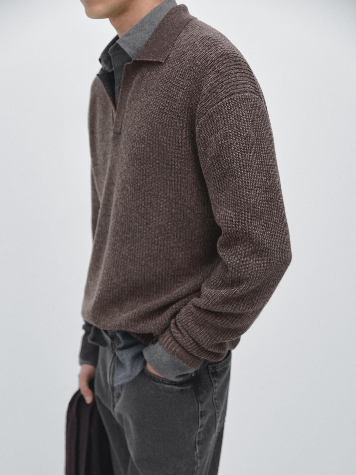 마시모두띠 브이넥 울 니트 폴로 스웨터 1064/234 BROWN - 상세 이미지 5