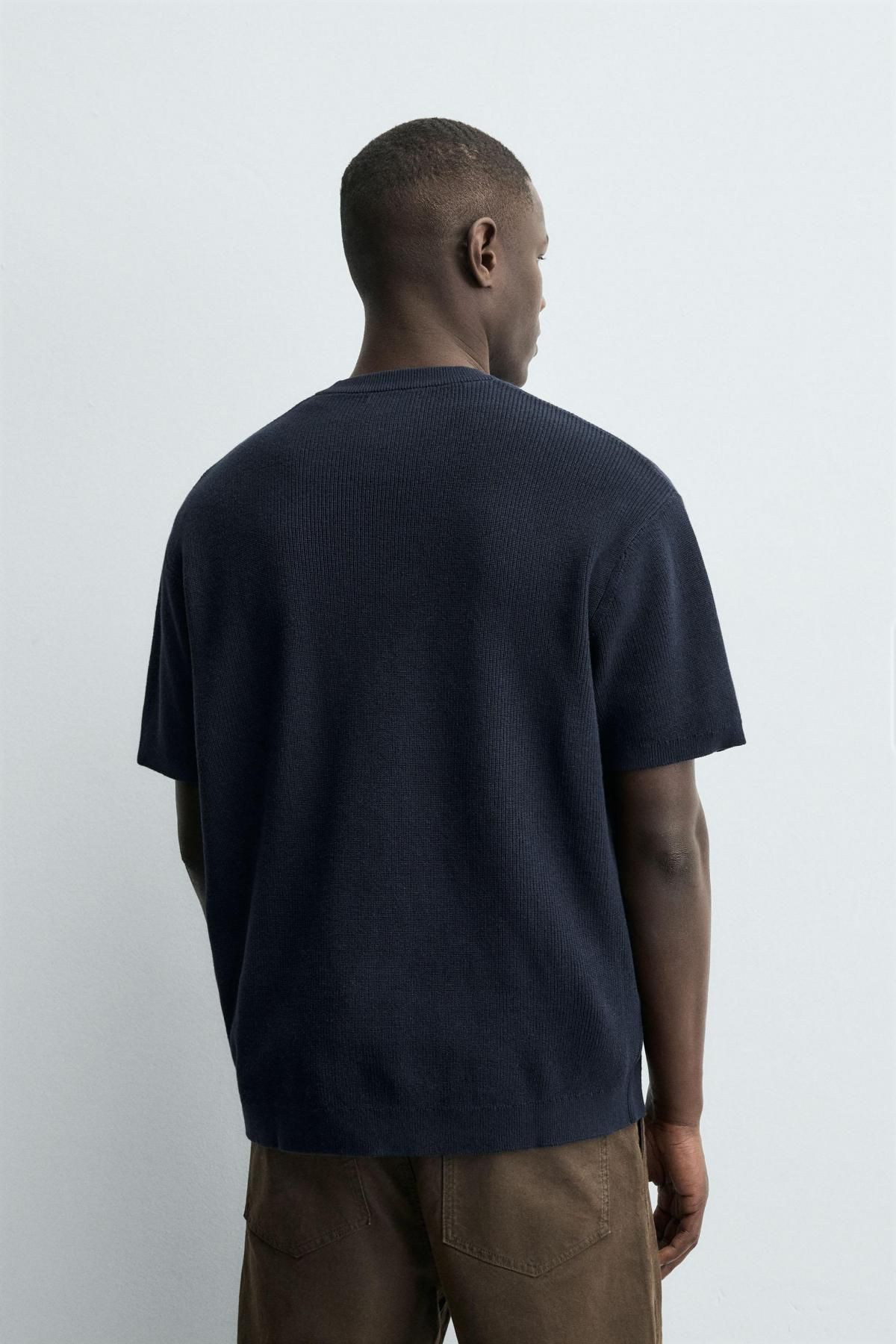 자라 펄 니트 라운드넥 반팔 티셔츠 2621/302 NAVY BLUE - 상세 이미지 4