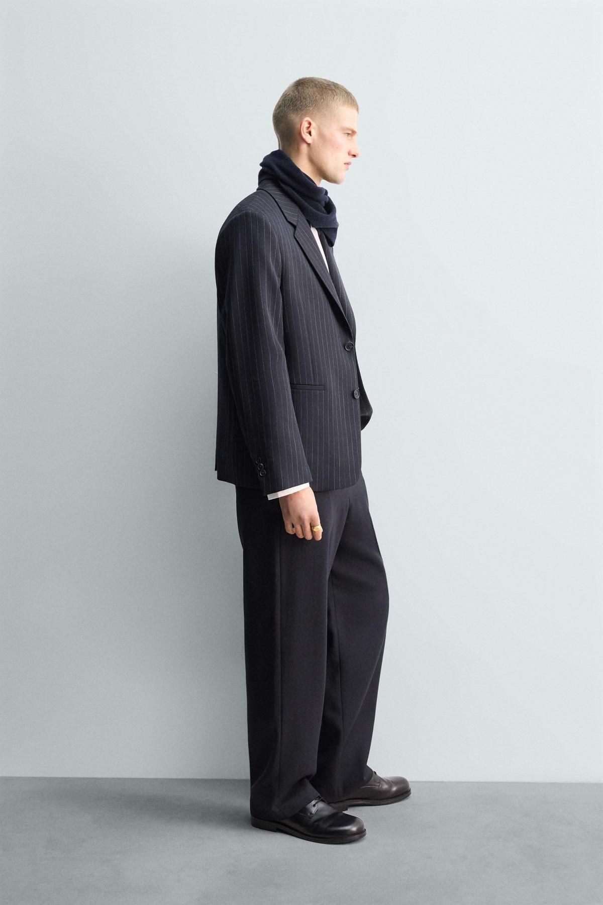 자라 프리미엄 핀스트라이프 울 블레이저 6597/586 NAVY BLUE - 상세 이미지 5